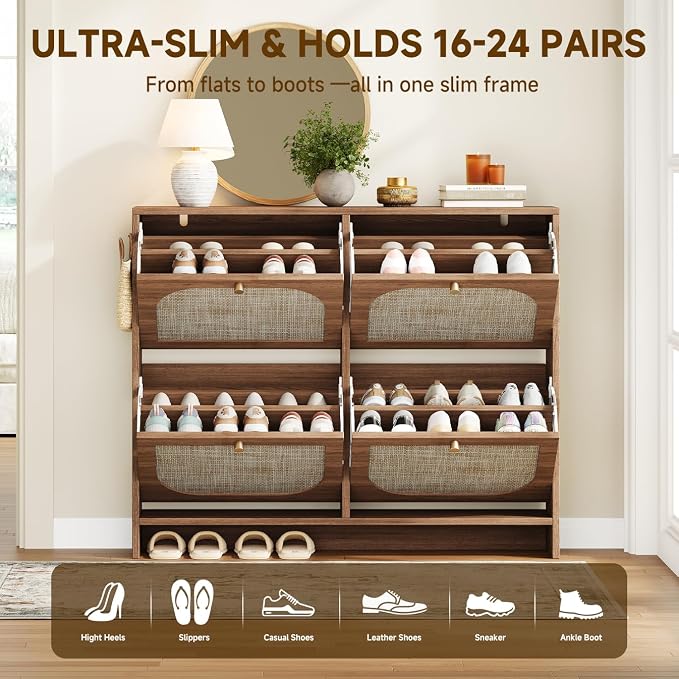 Nicetree Shoe Cabinet Storage for Entryway, Narrow Shoe Organizers with 4 Flip Drawers, Freestanding Large Shoe Rack with 3-Tier Adjustable Shelves for Hallway Entryway Foyer - Image 5