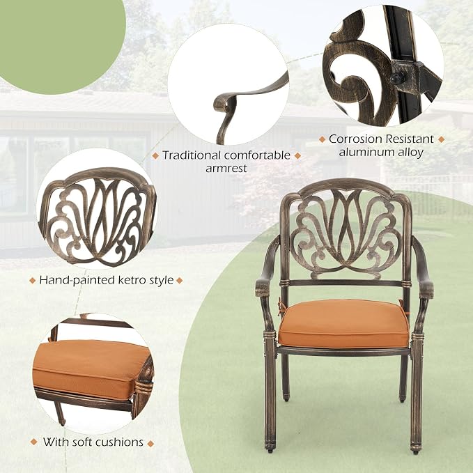 [Hi-End]Cast Aluminum Patio Furniture Set 9-Piece Outdoor Dining Set Includes 86.6’’ Rectangular Patio Table with Umbrella Hole and 8 Cushioned Dining Chairs,Rust-Free for Patio Deck Garden Pool - Image 4