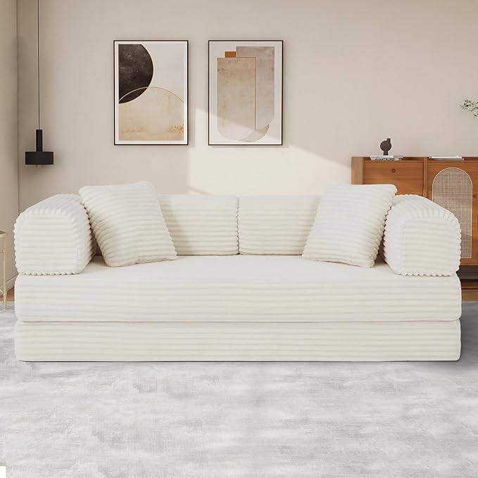 Eafurn 4-in-1 Convertible Folding Sofa Bed Boneless Loveseat Sofa in a Box - Foam Sleeper Couch with Fxied Frame, Modern Corduroy Upholstered Floor Couch & Fold Out Mattress | Breathable material, Fixed-shape Frame