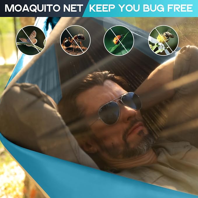 Camping Hammock Mosquito Net,Double & Single Portable Hammocks Hammocks with 2 Tree Straps,Hammock Tent for Travel Camping,Camping Accessories for Indoor Outdoor Hiking Backpacking Backyard Beach - Image 3