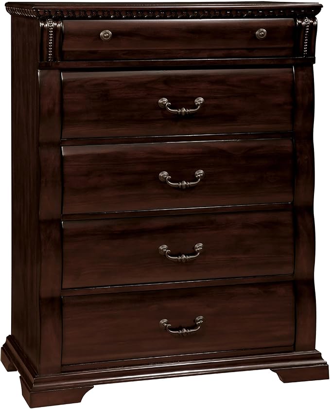 Furniture of America FOA Oulette 3pc Cherry Solid Wood Bedroom Set - King + Nightstand + Chest
