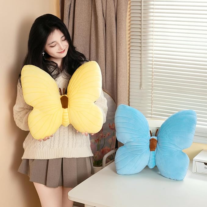 PEACH CAT Butterfly Pillow Decorative Butterfly Shaped Throw Pillows 15.7" x 15.7" Cute Plush Cushion Decor for Bedroom Living Room Couch Sofa Blue