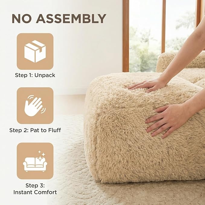 114.7" Modular Boneless Sofa, Modern Sectional Couch, U-Shape Boneless Couch for Living Room Apartments Bedroom, 32D High Density Sponge Lounge Sofa, No Assembly Required, Light Khaki
