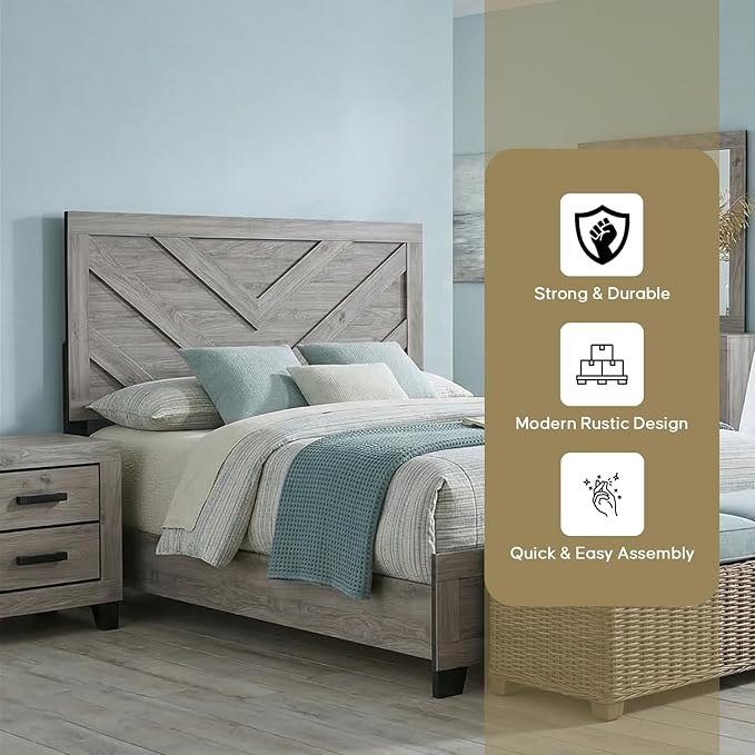 Kings Brand Furniture Napa Farmhouse 6-Piece Bedroom Set - Bed Frame with Headboard, Dresser and Mirror, Chest and 2 Nightstands (Queen)