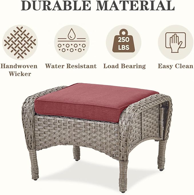 Belord 6 Pieces Wicker Patio Furniture Set with Patio Rocking Chairs, High Back Patio Conversation Set Outdoor Loveseat Glider with Ottoman and Rattan Side Table for Deck Sunroom Backyard