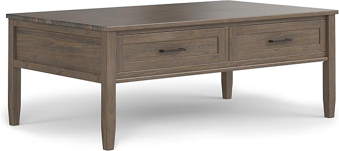 SIMPLIHOME Ela SOLID WOOD 48 Inch Wide Rectangle Transitional Lift Top Coffee Table in Smoky Brown, For the Living Room and Family Room