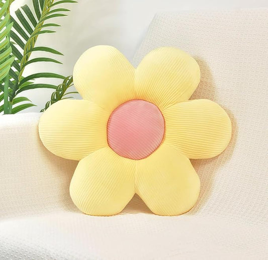 Daisy Flower Pillow, Floor Pillows, 15.35In Yellow Flower Shaped Throw Pillow Cushion for Sofa, Couch, Chair, Bed, Home Decor (1, Yellow, 15.35In)