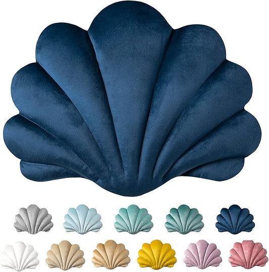 Ashler 3D Throw Pillows Shell Shaped Accent Throw Pillow Covers, Soft Velvet Insert Included Cushion for Couch Bed Living Room, Pack of 1, Navy Blue, 14 X 11 inches