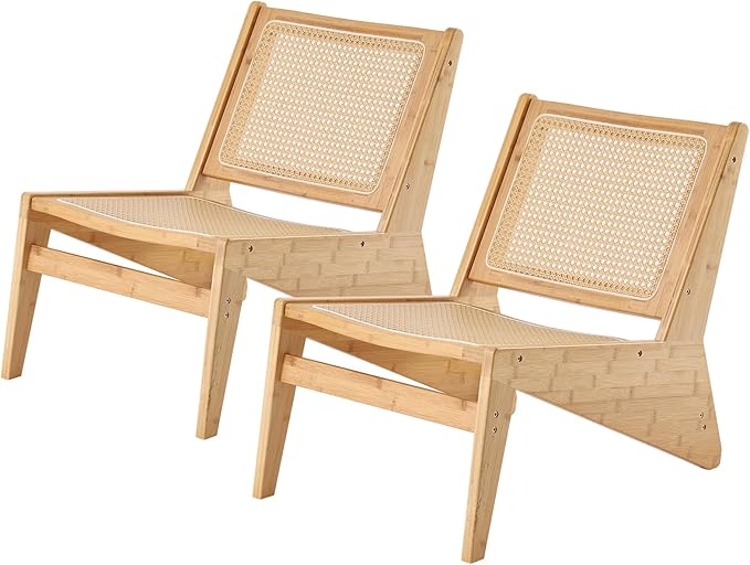 MBOOYOME Mid Century Modern Accent Chair Set of 2 for Living Room, Low Armless Lounge Chair with Solid Wood Frame, Comfy Armchair for Bedroom and Balcony, Wood