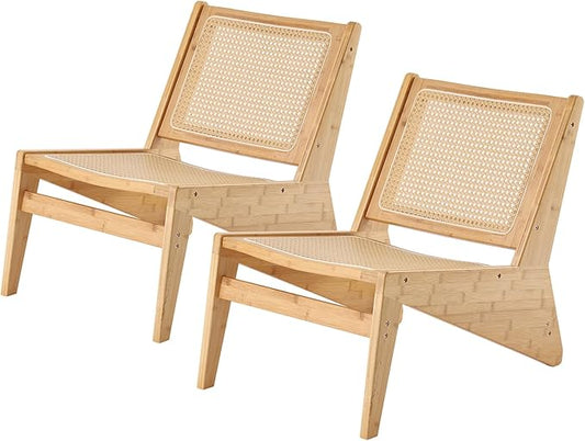 MBOOYOME Mid Century Modern Accent Chair Set of 2 for Living Room, Low Armless Lounge Chair with Solid Wood Frame, Comfy Armchair for Bedroom and Balcony, Wood