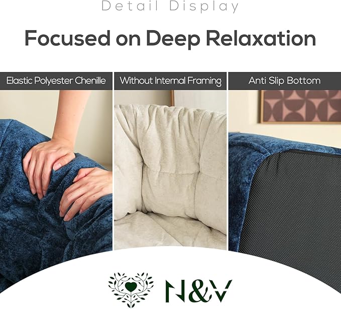 N&V Mid Century Brigantin Deep Relaxation Sofa, Soft Premium Chenille, for Living Room Bedroom and Office (Green, ThreeSeater)