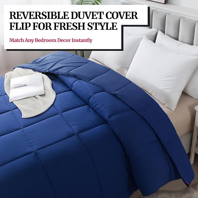 Duvet Insert Down Alternative Bedding Comforter King Size - All-Season Bedding - Lightweight & Machine Washable (Dark Blue, King (U.S. Standard))