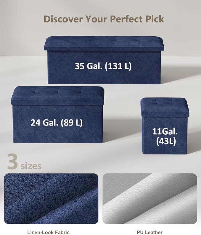 OS MOTOR Folding Storage Ottoman Bench, Multi-Functional Ottoman Foot Rest, End of Bed Bench, Storage Chest for Living Room, Bedroom, Hallway, Entryway, Holds Up to 600 lbs (Navy Blue, 30 Inches) - Image 5
