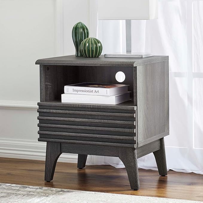 Modway Render Mid-Century Modern, One-Drawer Nightstand, Charcoal - Image 2