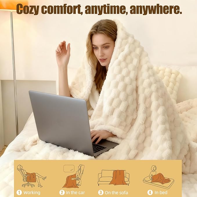 Eastsora Heated Blanket Throw 50" x 60" Soft Ribbed Faux Fur Flannel Fast Heating 12 Heat Levels 1–12H Timer & Overheat Protection & Auto Shut-Off & ETL FCC & Machine Washable Heated Throw