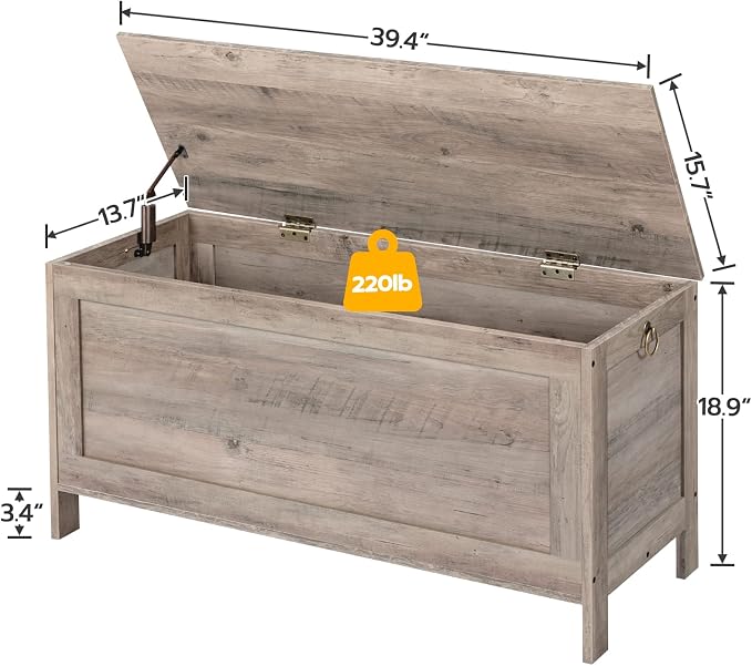HOOBRO Toy Box, Retro Wooden Look Storage Chest with Safety Hinge, Entryway Storage Bench Supports 220 lb, 39.4 x 15.7 x 18.9 Inches Toy Chest Organizer, Easy Assembly (Greige) BG100CW01 - Image 4