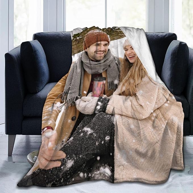 Custom Blanket with Picture Text, Personalized 1 Photo Blanket, HD Printing Customized Flannel Throw Blanket Gifts for Mom Dad Couple Girlfriend Boyfriend Wife Husband Valentines Gift
