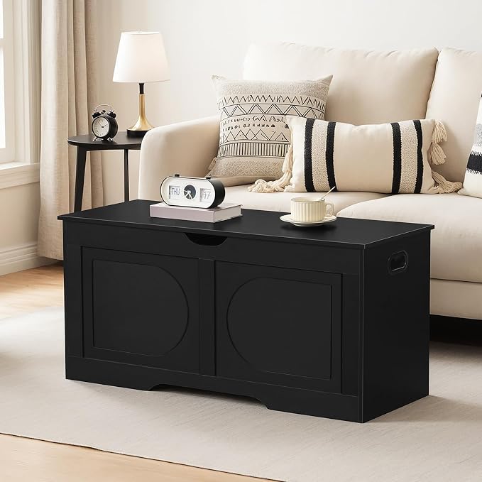 MAHANCRIS Storage Chest, 39.4” Toy Box, Entryway Storage Trunk, Shoe Bench with Storage, Engineered Wood Storage Cabinet with 2 Safety Hinges, Entrance Bench for Living Room, Black SCBK2001 - Image 2
