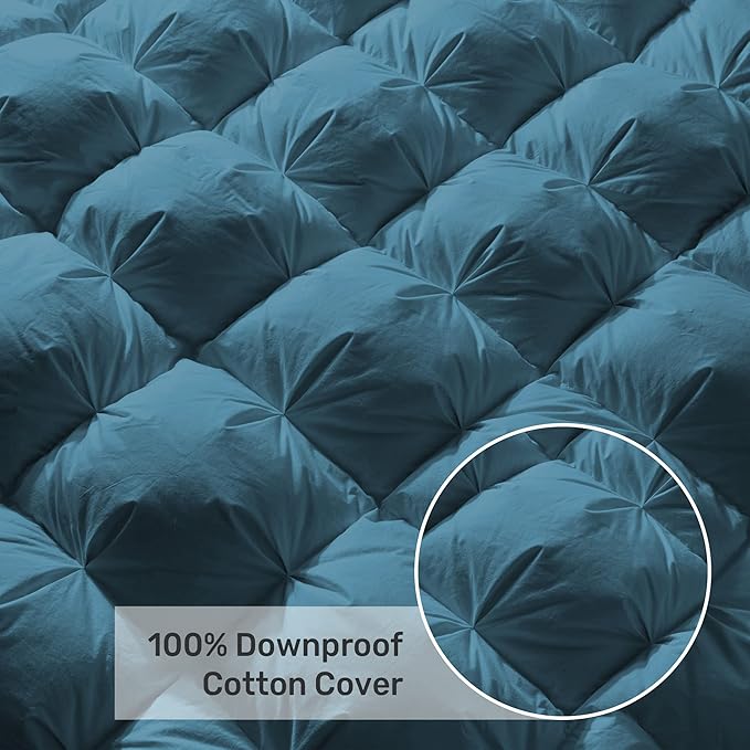 UNIKOME Goose Feather Down Comforter with Pinch Pleat Design - 20% Extra Fill, 116oz, All Season Duvet Insert with Cotton Cover, Cloud-Like Fluffiness Down Fiber Comforters (Navy, Cal King, 108"X94")