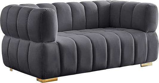 Meridian Furniture 670Grey-L Gwen Collection Modern | Contemporary Velvet Upholstered Loveseat with Deep Biscuit Tufting