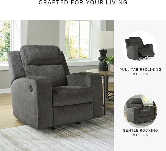 Signature Design by Ashley Kanlow Casual Manual Rocker Recliner with Track Arms, Gray