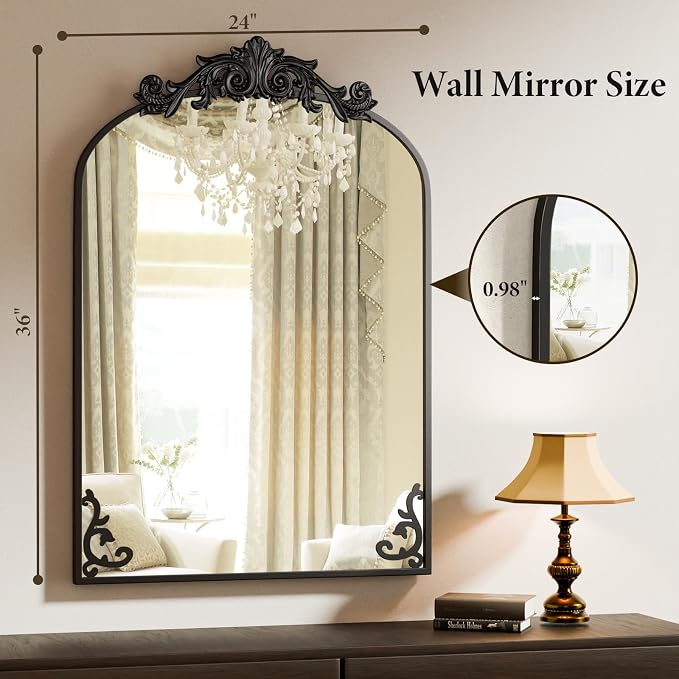 Koonmi Vintage Mirror, 24x36 Antique Barolon Bathroom Mirror for Wall,Flower Head, Shatter-Proof Tempered Glass, Arched Ornate Mirrors for Bedroom Bathroom Entryway Fireplace Hallway - Image 5