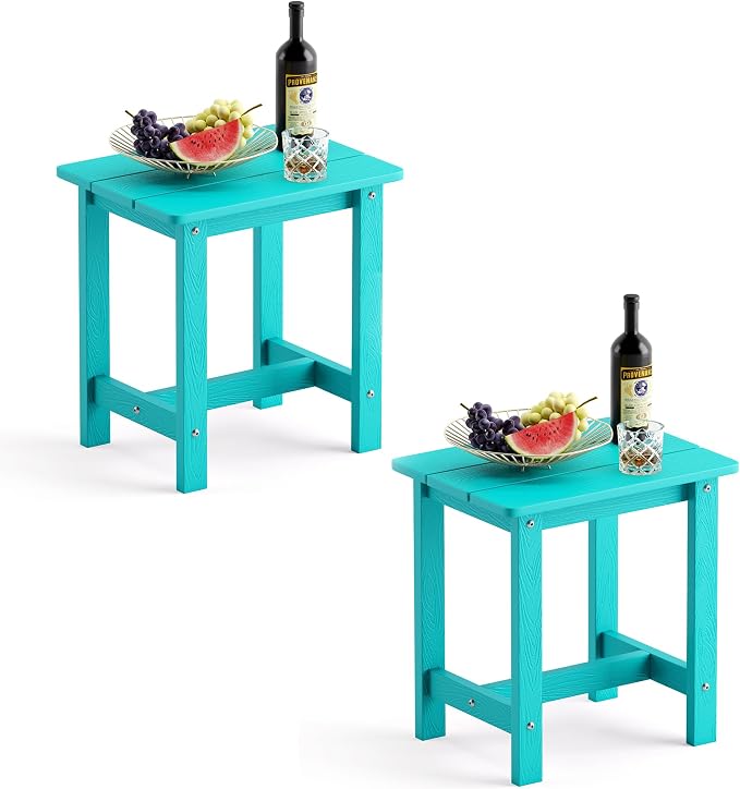 LUE BONA Outdoor Side Table Set of 2, HDPS Small Outdoor Table, Adirondack Side Table, Outside End Table for Patio, Deck, Pool, Weather Resistant/Easy Maintenance, Aruba Blue by LUEBONA