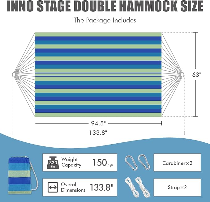 2 Persons Hammock - Portable Camping Bed for Patio, Backyard, Porch, Outdoor and Indoor Use - Soft Cotton Hammock with Carrying Bag - Image 2