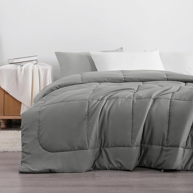 NTBAY Twin Comforter - Down Alternative Comforter Duvet Insert, All Season Bedding Quilted Duvet Insert with Corner Tabs, Machine Washable, Smoke Grey