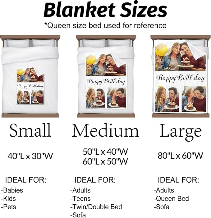 Printwoo Custom Blanket with Photos, Personalized Photo Blankets Using My Own Photos, Customized Blankets with Pictures, Personalized Gifts for Birthday, Anniversary