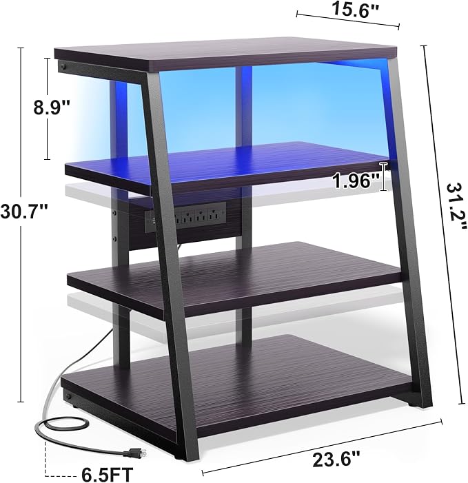 Besiost AV Media Stand with Outlets, Media Console with LED Lights, Stereo Racks and Stands with Storage Shelves, Media Audio Tower Cabinet, Black Enoby - Image 3
