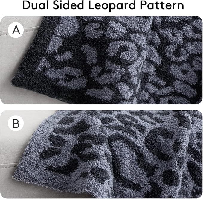 MH MYLUNE HOME Large Soft Micro Plush Leopard Blanket (71x78 inch, Dark Blue | Charcoal Grey) Warm Reversible Cheetah Blanket Leopard Pattern Throw for Sofa Couch Bed