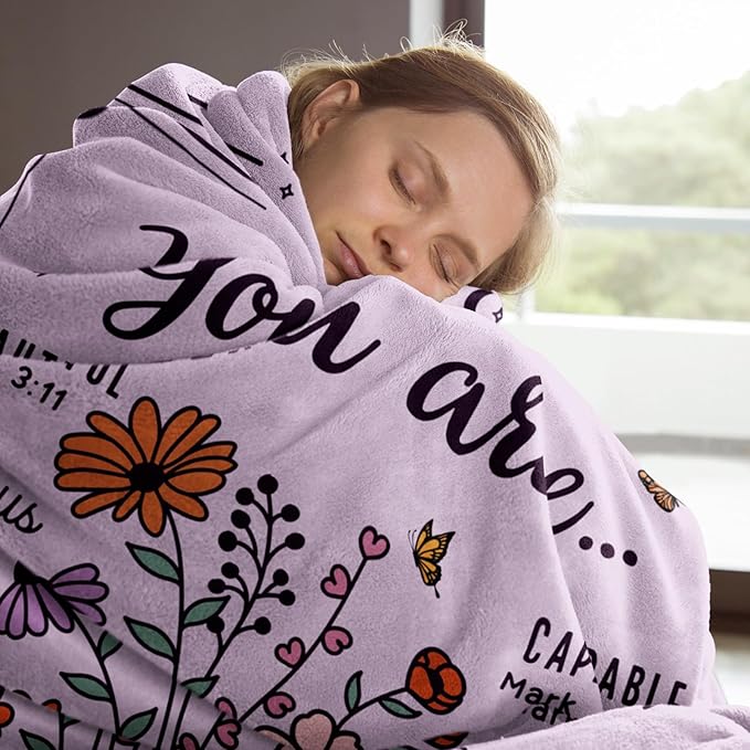 Christian Gifts for Women, Christian Floral Throw Blanket, Birthday Religious Gifts for Women Friendship, Inspirational Scripture Faith Gift for Friend, Sister, Mom, Daughter (50'' x 60'', Purple)