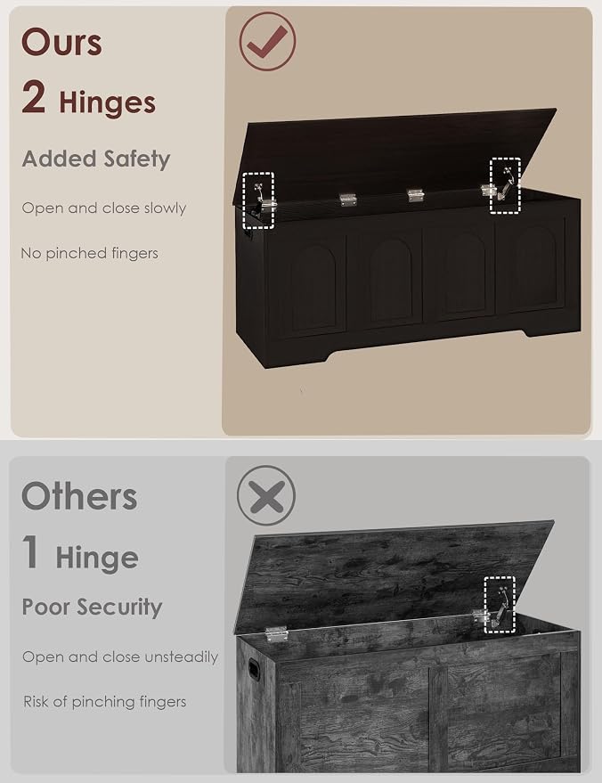 DINZI LVJ Storage Chest, 50” Extra Large Storage Bench with 2 Safety Hinges, Wooden Toy Box with Flip-Top, Large Trunk for Living Room, Playroom, Easy Assembly, Espresso - Image 4