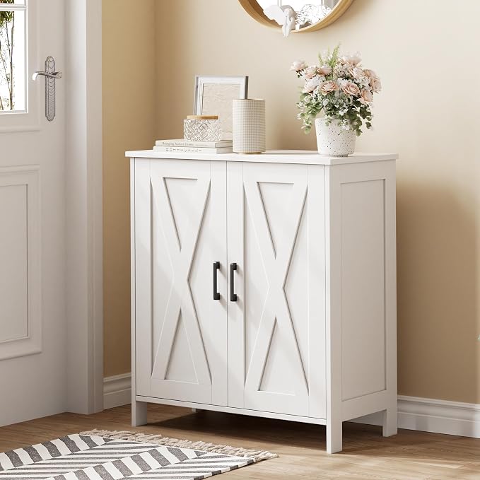 Homleke Farmhouse Shoe Cabinet with 2 Barn Doors & Wood Legs, 5-Tier Shoe Storage Cabinet with 3 Adjustable Shelves, Tall Shoe Rack Organizer for Closet, Shoe Organizer for Entryway, Hallway, White - Image 6