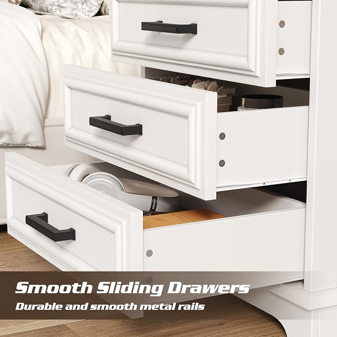 knoworld 24 Inch Wide Farmhouse Nightstands with Charging Station, White Nightstand with 3 Large Drawers, Rustic Wood End Table for Bedroom - Image 5