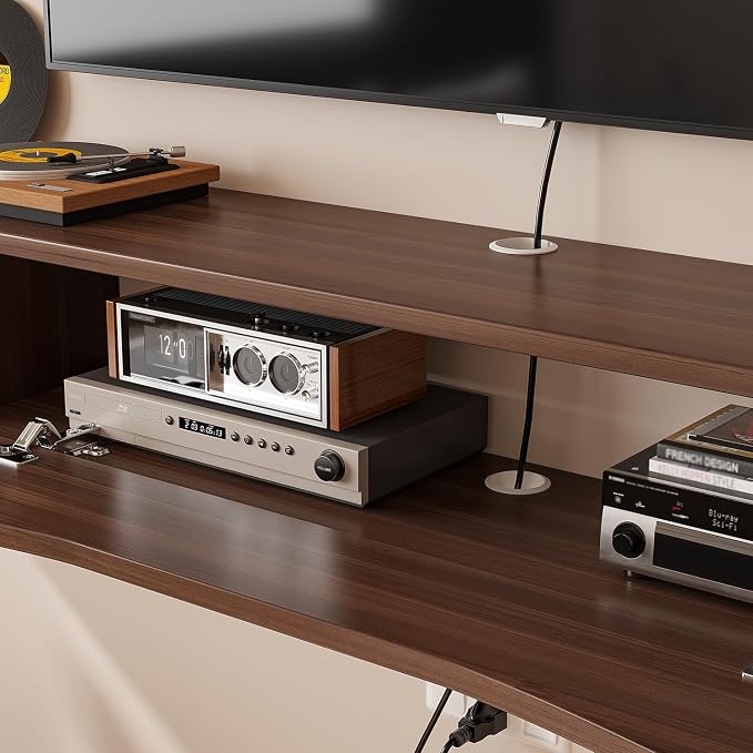 FurniNova Floating TV Stand,55'' Wall Mounted TV Cabinet,Floating TV Console,Under TV Shelf with 1 Door and 2 Cabinets for TVs up to 65''(Walnut) - Image 5