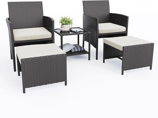 UDPATIO Outdoor Furniture Patio Chairs with Ottoman, Ideal for Balcony, Porch, 5 Piece Patio Furniture Set with Side Table for Deck, Apartment