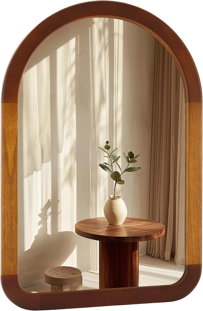 Arched Mirror 22 x 30 Inch,Brown Wood Rustic Bathroom Tempered Wall Mirror with Wood Frame,Round Corner Arch Farmhouse Wooden Vanity Mirror for Living Room,Entryway or Bedroom（Walnut Brown） by Culer
