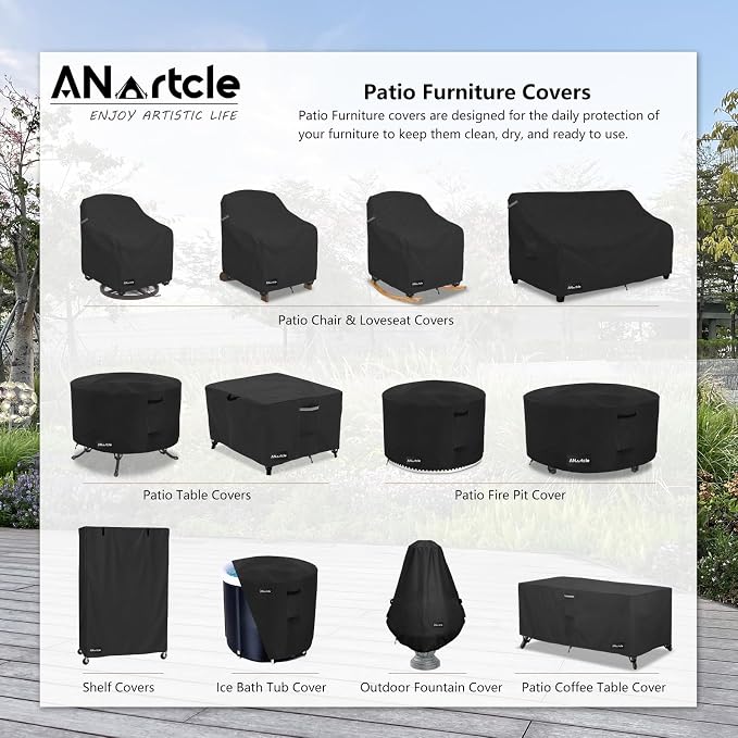 ANartcle Patio Furniture Covers 4 Piece Set, 600D Waterproof Heavy Duty Outdoor Furniture Covers,Fit Wicker Patio Loveseat, Swivel Rocker Chair and Coffee Table,Black - Image 9