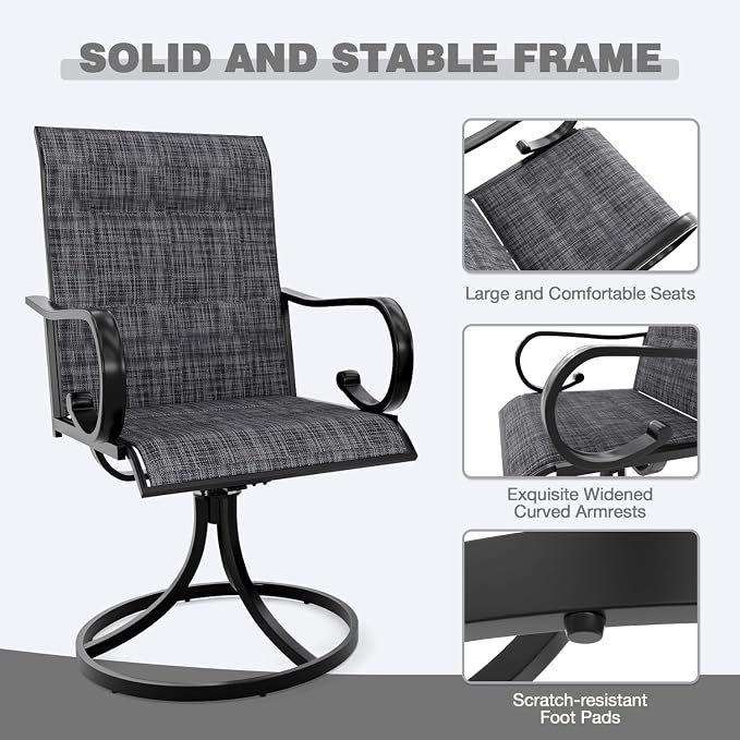 MELLCOM Patio Swivel Chair Set of 4, High Back Padded Textilene Outdoor Dining Chairs with E-Coating Metal Frame, All-Weather Outdoor Furniture Rocker for Backyard, Porch, Garden, Lawn, Grey - Image 7