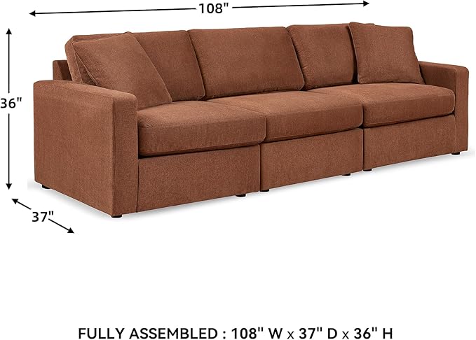 Signature Design by Ashley Modmax Modern Modular Stain Resistant 3-Piece Sofa with Removable Covers and 2 Accent Pillows, Orange