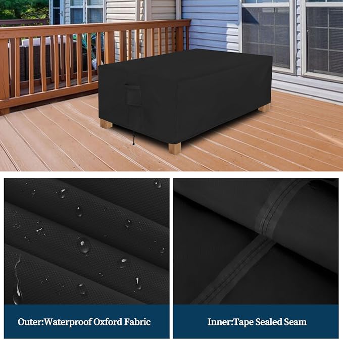Easy-Going Patio Furniture Cover Waterproof Outdoor Rectangular Coffee Table Cover with Seal Tape at Seams (48" L x 28" W x 16" H, Black) - Image 4