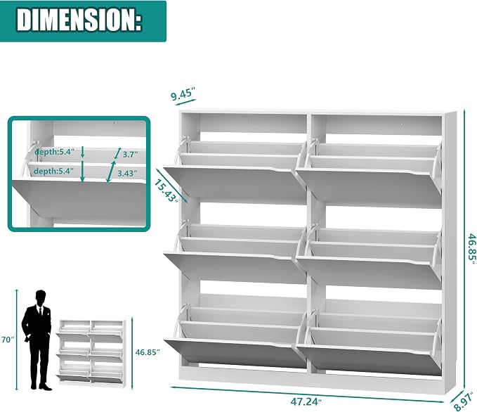 Xixini Shoe Storage Cabinet for Entryway with 6 Flip Drawers, Sturdy Wood Hidden Shoe Storage, Freestanding Narrow Slim Shoe Organizer for Front Door Entrance, Living Room, Hallway, Bedroom, White - Image 2