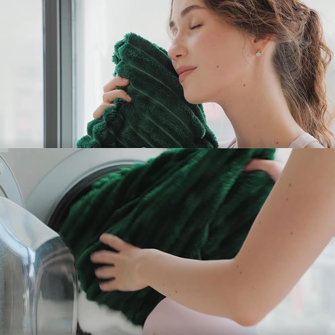 Green Sherpa Fleece Throw Blanket 50?€???60?€? for Couch Sofa Bed,Double Side Soft Fuzzy Cozy Plush Thick Flannel Blanket with Striped Design Gift for Adults,Woman,Girls