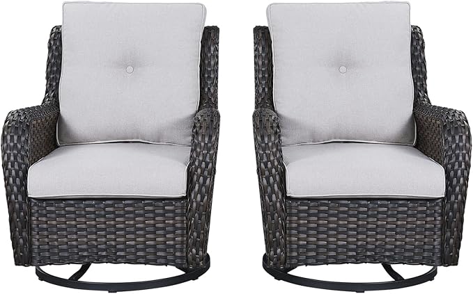 Rilyson Wicker Rocking Chair Swivel Chairs - 2 Piece Rocker Patio Chairs Set Rattan Rocking Chair for Outdoor Porch Deck Garden Backyard (Brown/Beige)