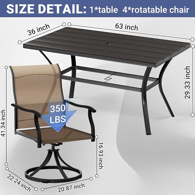 LEVELEVE 7 Piece Outdoor Patio Dining Set with 6 Swivel Dining Chairs & 1 Large Round Dining Table,Bistro Furniture Set for Lawn, Garden, Deck, Backyard and Porch - Image 5
