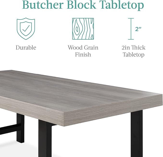 Best Choice Products 44in Modern Coffee Table Butcher Block Top Large Accent Table, Rectangular Wood Industrial Rustic Coffee Table for Living Room w/ 2in Metal Legs, 3in Tabletop - Gray