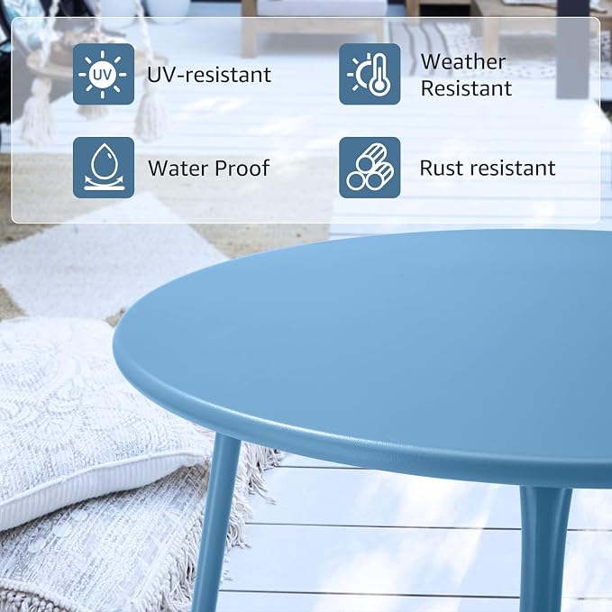 Meluvici Patio Outdoor Side Table Waterproof Round Metal Steel Small Side Table Weather Resistant Portable Outdoor and Indoor End Table for Garden Balcony Yard, Blue - Image 6