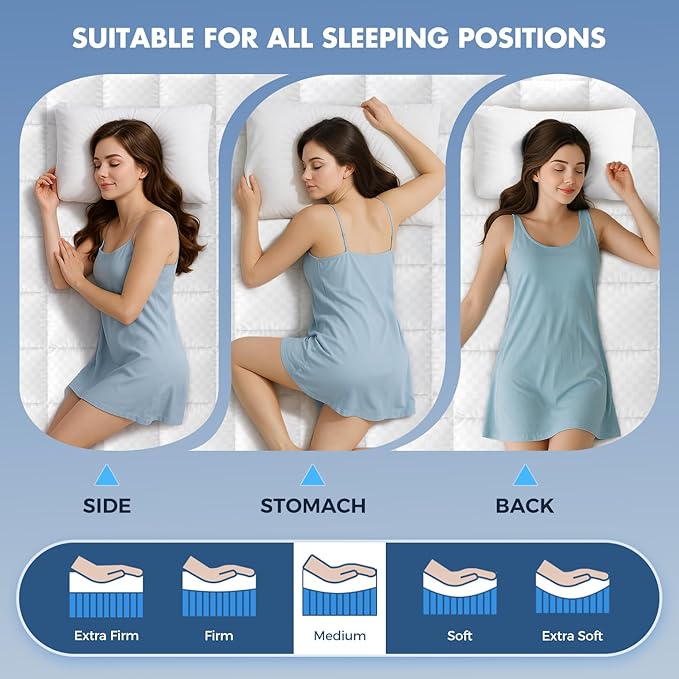 Dual Layer 4 Inch Memory Foam Mattress Topper California King, 2 Inch Cooling Gel Memory Foam and 2 Inch Pillow Top Mattress Pad Cover for Back Pain, Deep Elastic Pocket, Medium Support, White